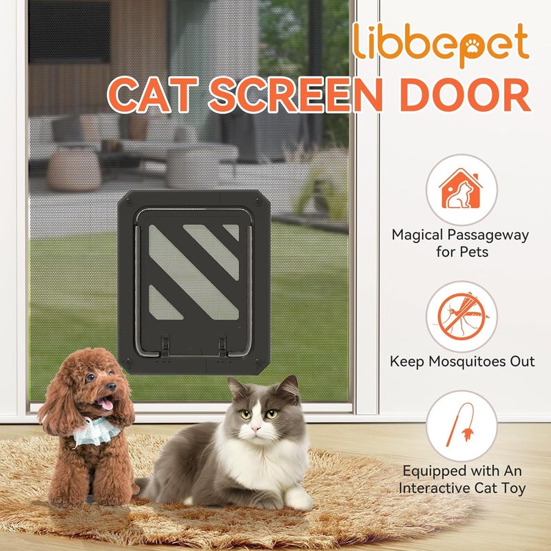 LIBBEPET Cat Door for Screen Door, Lockable Cat Screen Door for Cats & Small Dogs Up to 20 lbs, Magnetic Flap Opening 7 x 9 inches, Equipped with Interactive Cat Toy & Installation Tools, Black - Image 2